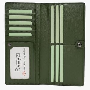 Green Leather Wallet With RFID Blocking